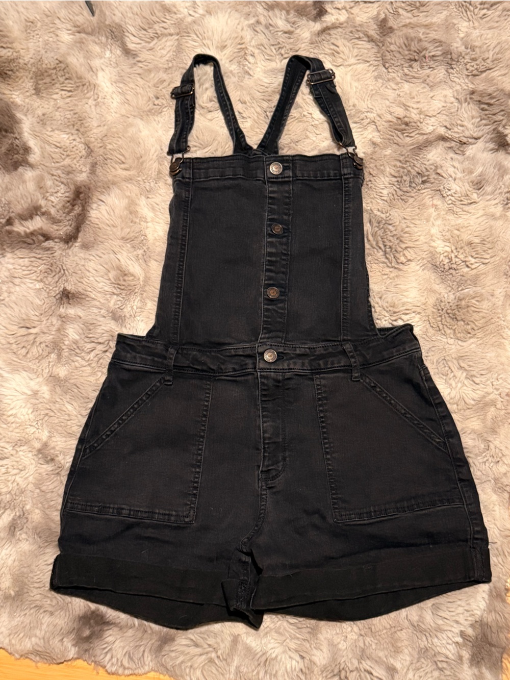 Hollister Black Denim Overall Dress with Front Buttons